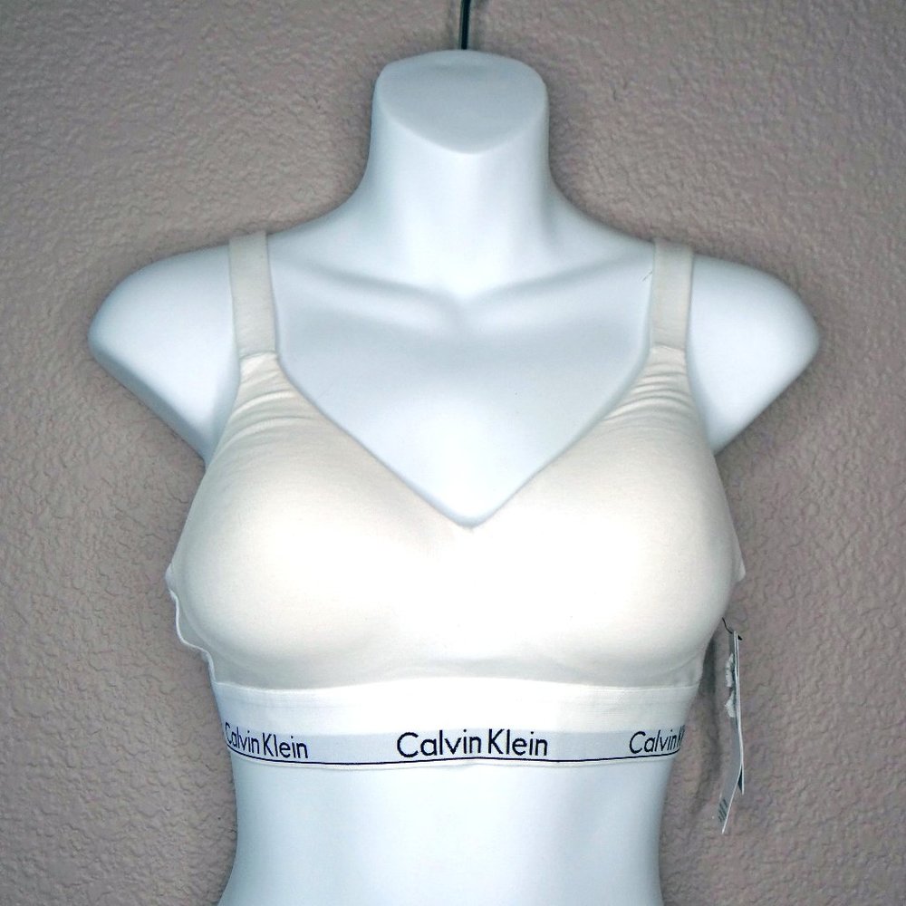 Calvin Klein CK Icon Cotton Modal Lift Bralette with Logo Band White Sz Medium
